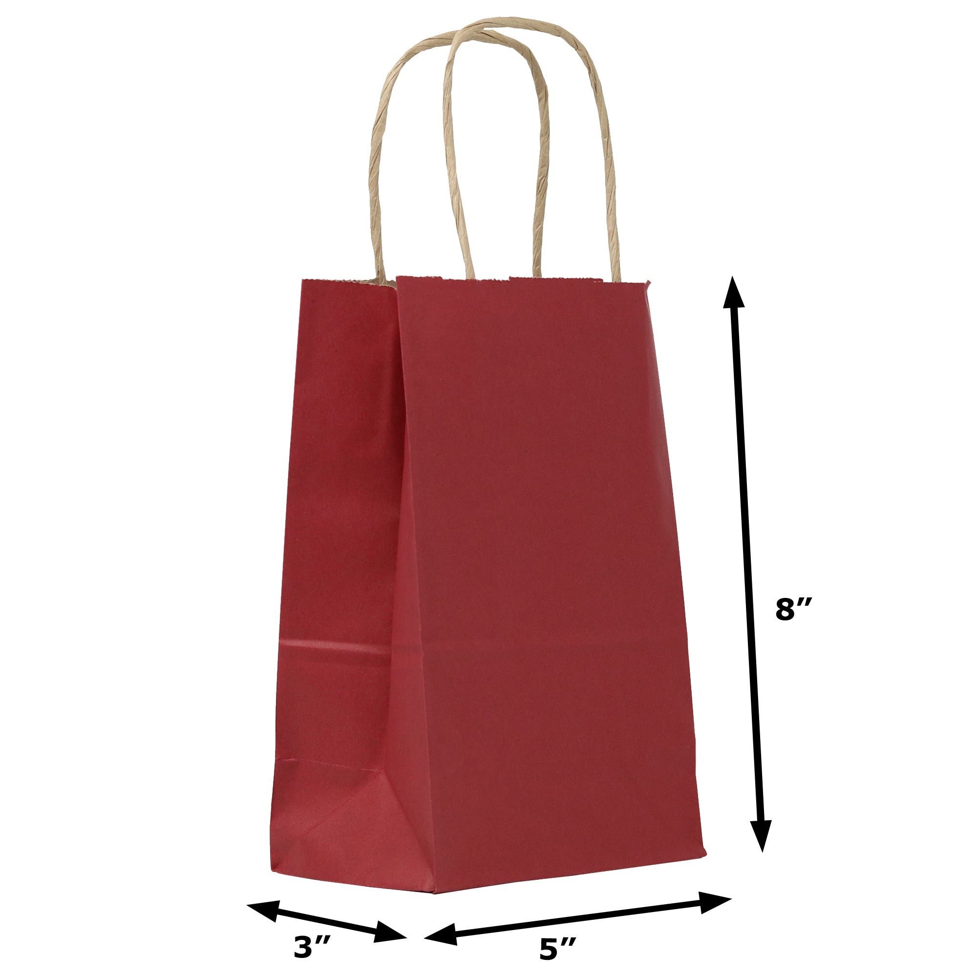 PTP Bags Bright Red 5 x 3 x 8 Tote Bags [Pack of 250] Recyclable Solid Kraft